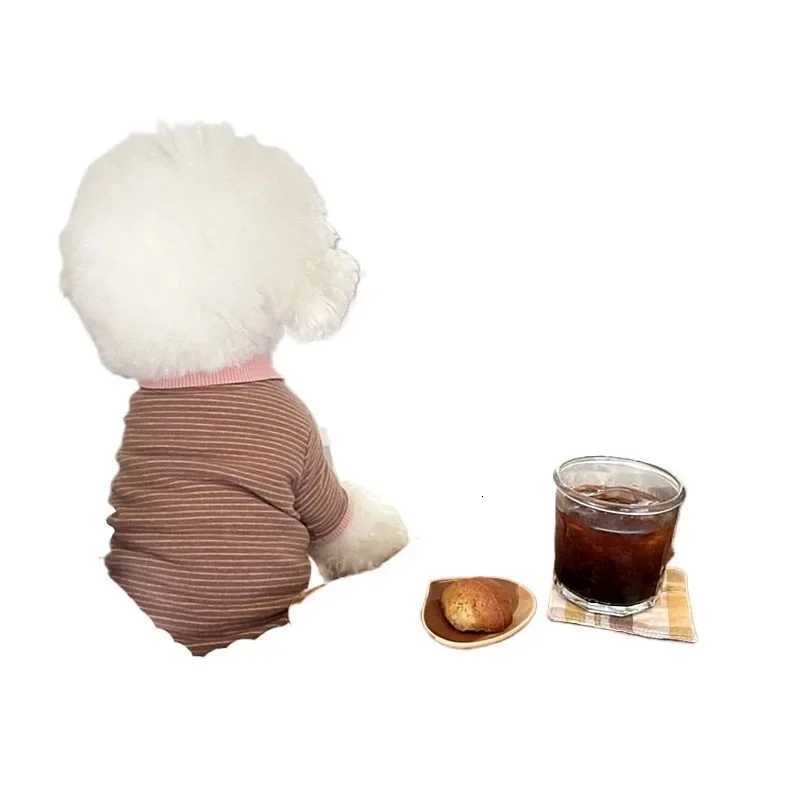 Fashion Pet Stripe Dog Clothes Autumn Pet Lapel Tshirt Teddy Warm Bottom Shirt Bichon Pomeranian Soft Puppy Two Legs Clothes C251030