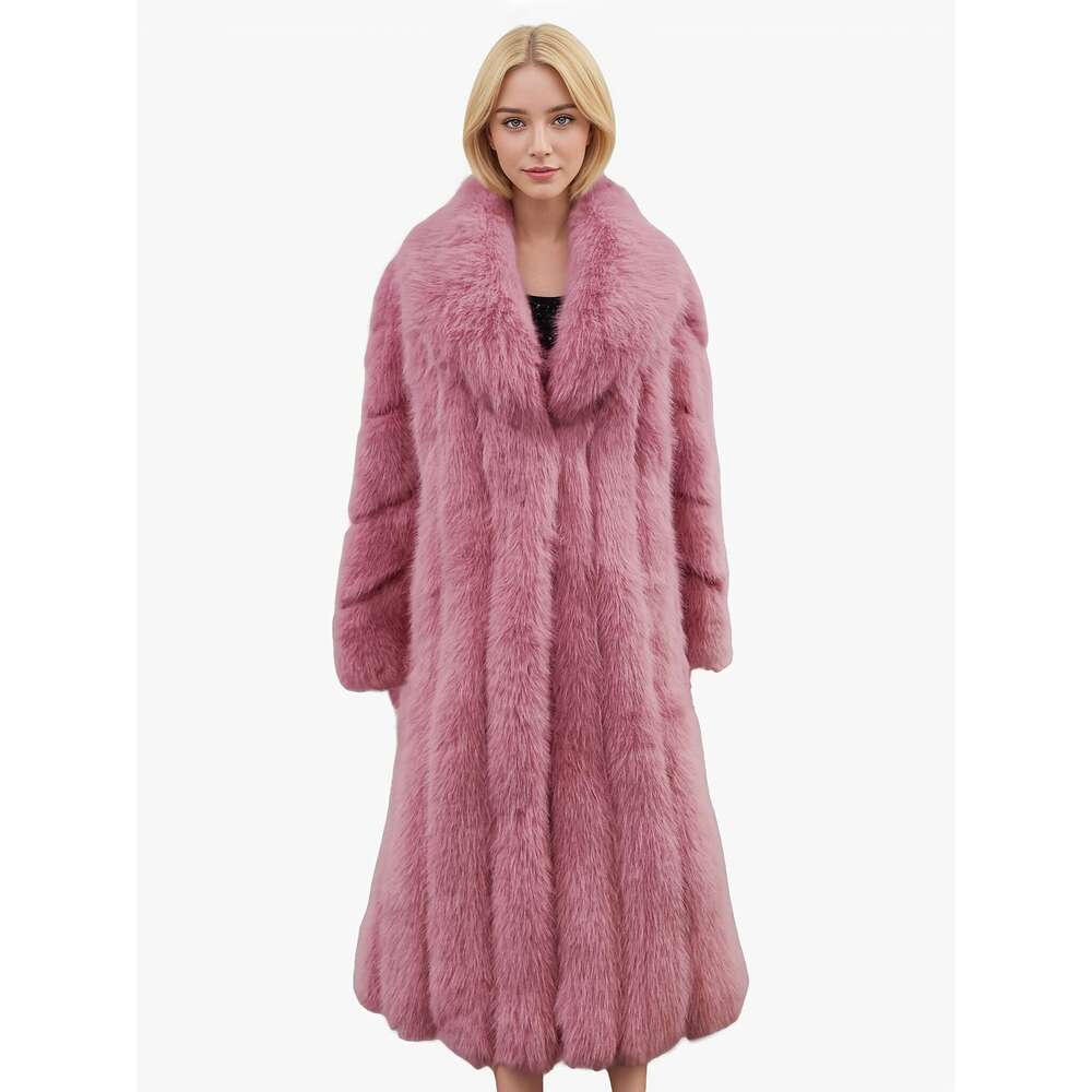 Stylish And Comfortable Women S Faux Fur Coat With Turn Collar Long Sleeves Pockets Elegant Solid Color Fall Winter Outerwear For Casual Wear