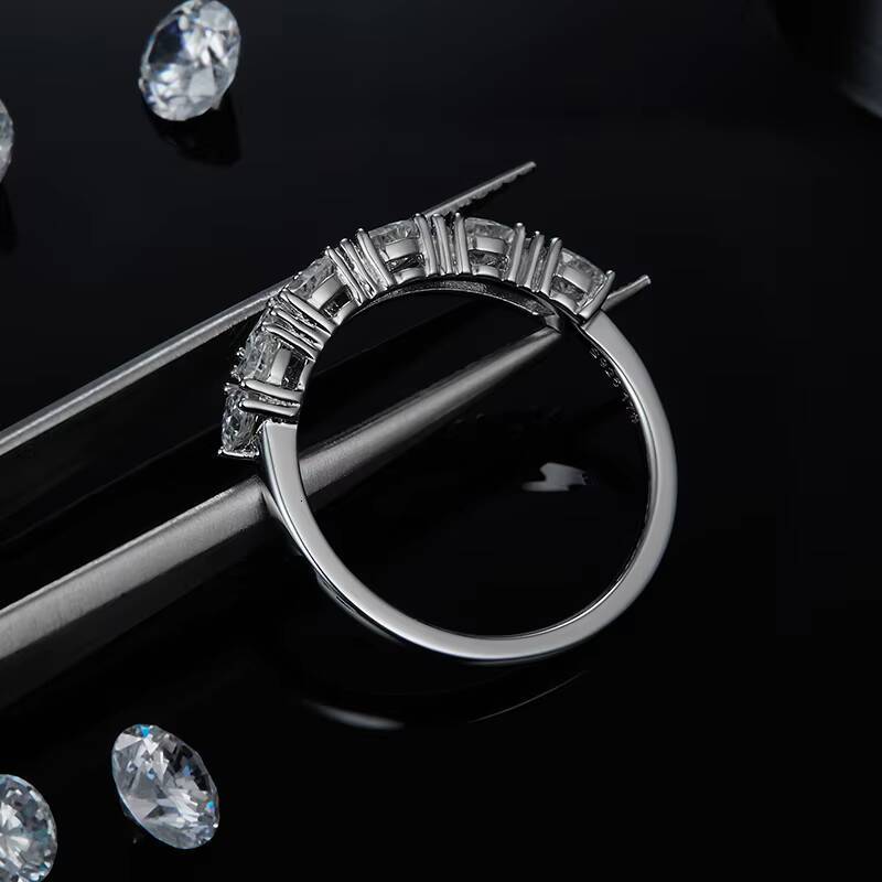 100 Silver 925 Sterling Rings White Gold Plated Trillion Cut 10ct 3x3mm Moissanite Half Eternity Bands Ring for Women Jewelry