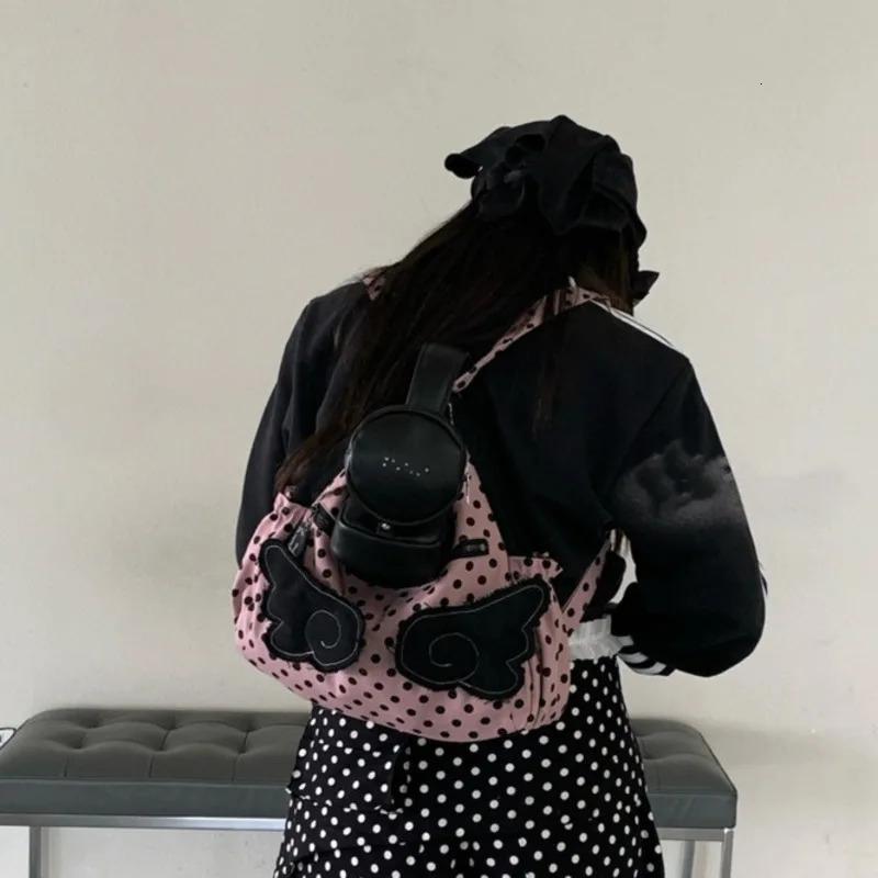 Wings Y2k Shoulder Bag Polka Dot Korean Crossbody Bag Women High Capacity Tote Bag Fashion Backpack 251029