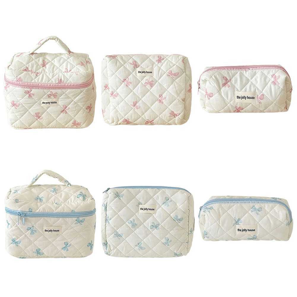Cute Bow Toiletry Bag with Zipper Makeup Organizer Storage Bag Cotton Quilted Cosmetic Organizer Case for Women and Girls J251115