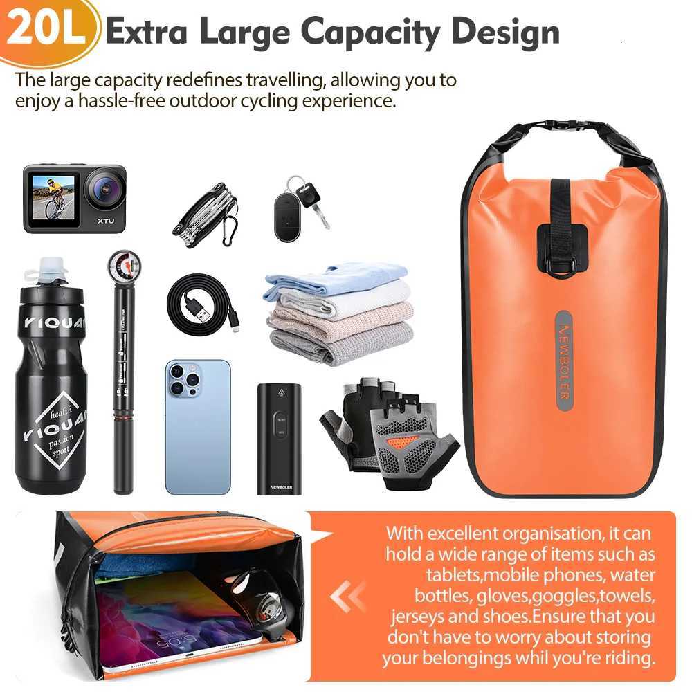 NEWBOLER 10L 20L Waterproof Cycling Bicycle Front Fork Bag Quick Release Bike Rear Seat Trunk Bag Bike Bag Bicycle Accessories H251029