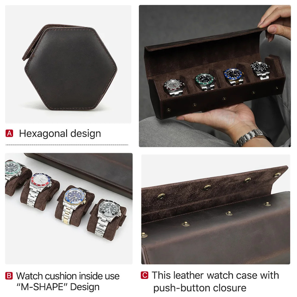 Vintage Genuine Leather Watch Roll Box 123468 Grids Watch Travel Case Organizers Display Holder Men Women Watches Jewelry 251029