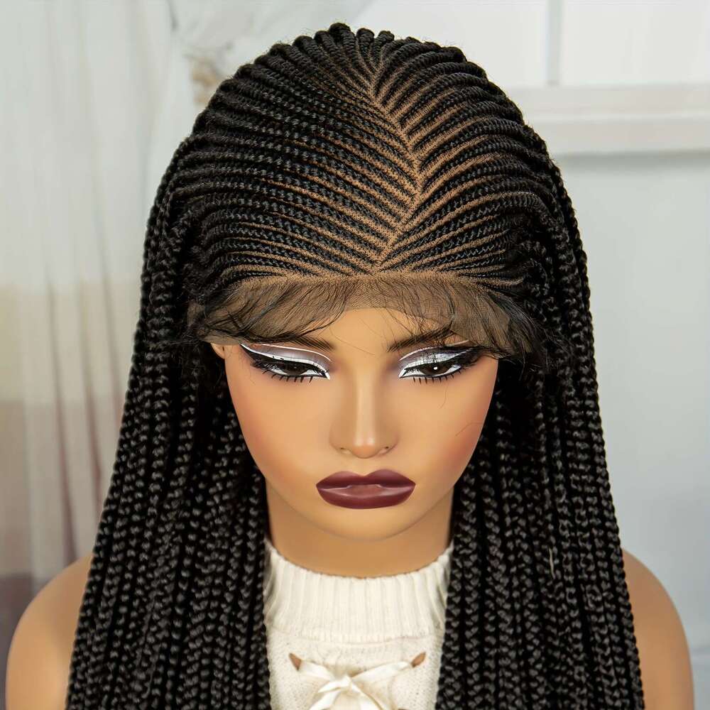 Elegant Wig Women - 100% Normal Temperature Fiber Braided Hair, Synthetic Box Braids, Full Lace Area, Versatile For All Users
