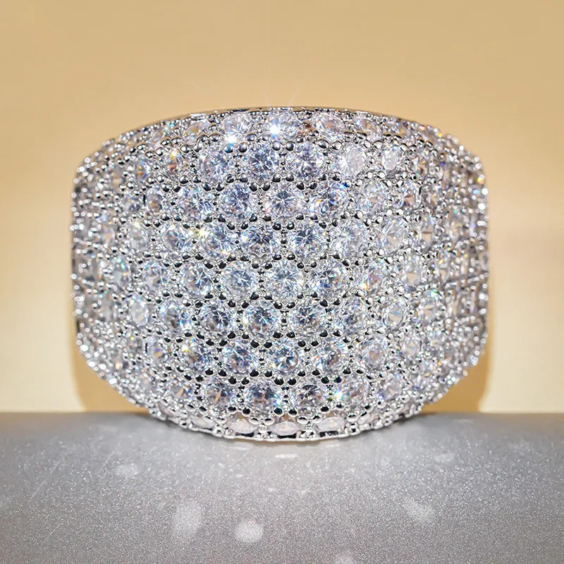 925 Sterling Silver Crystal Cubic Zirconia Rings Gorgeous Wedding Band Accessories for Women Female Jewelry 251023