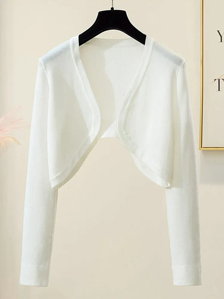 French Knitted Cardigan Female Spring Summer Small Shoulders Longsleeved With Halter Dress Hitch Hoodie Short 251028
