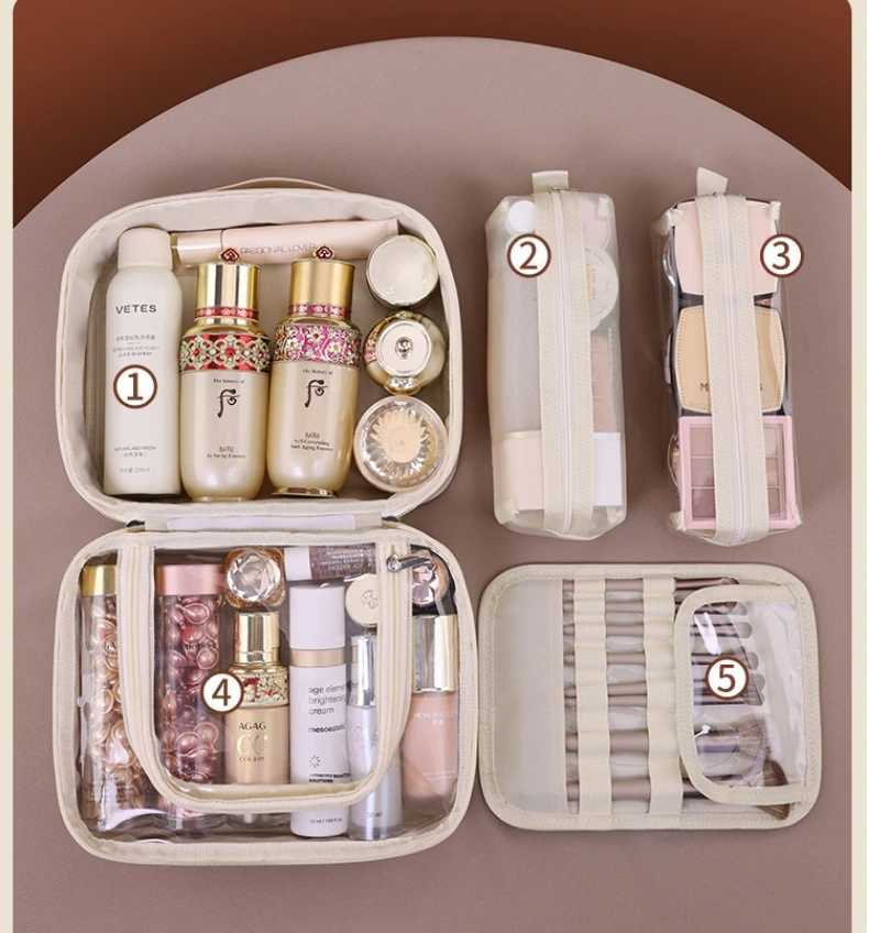 Private Label Multifunctional PU Leather Cosmetic Case Tray Makeup Bag Classified Storage Skin Care Toiletries Makeup Bag J251115