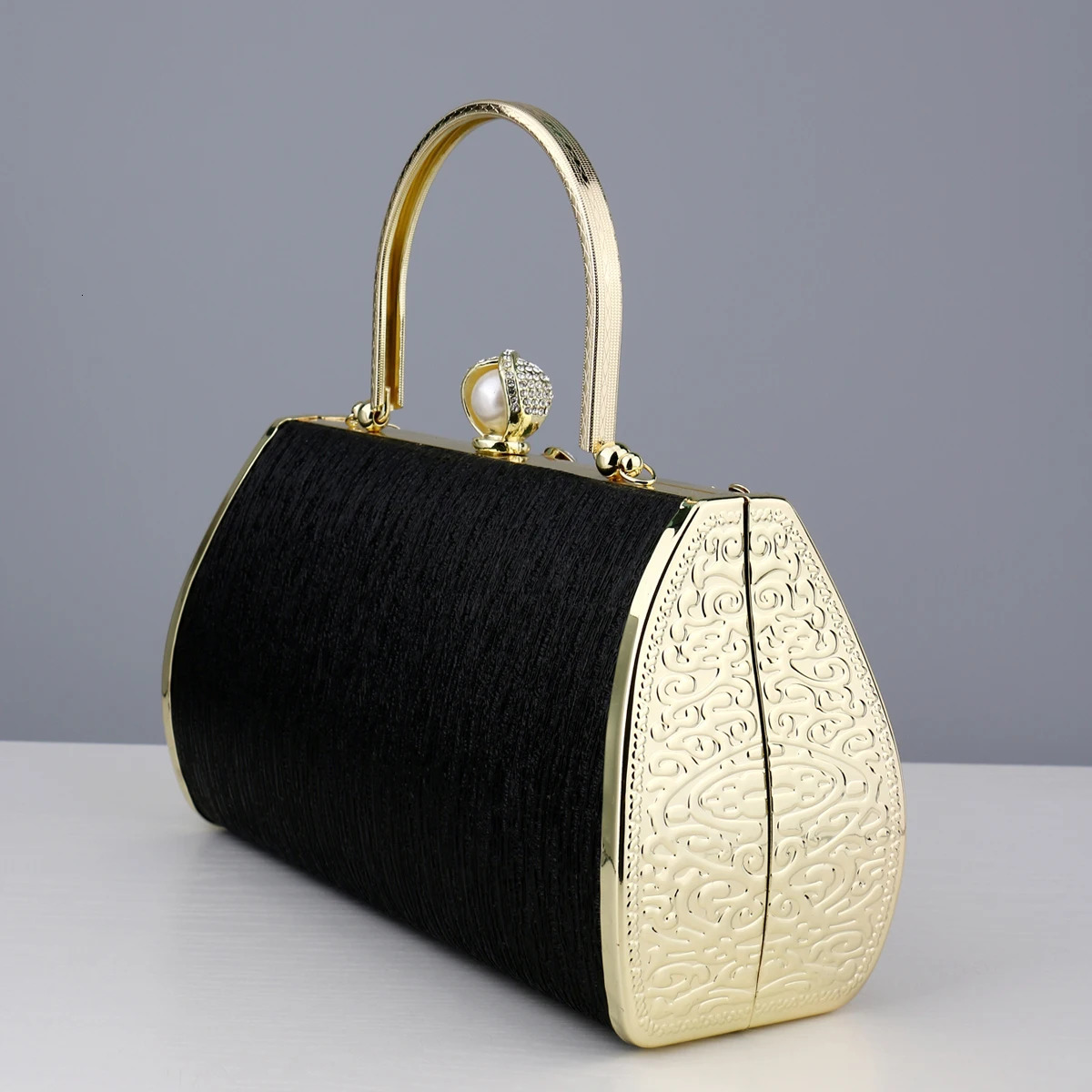 Golden Evening Bags Lady Bucket Small Clutch With Diamonds Handbags Flower Printed Purse 251023