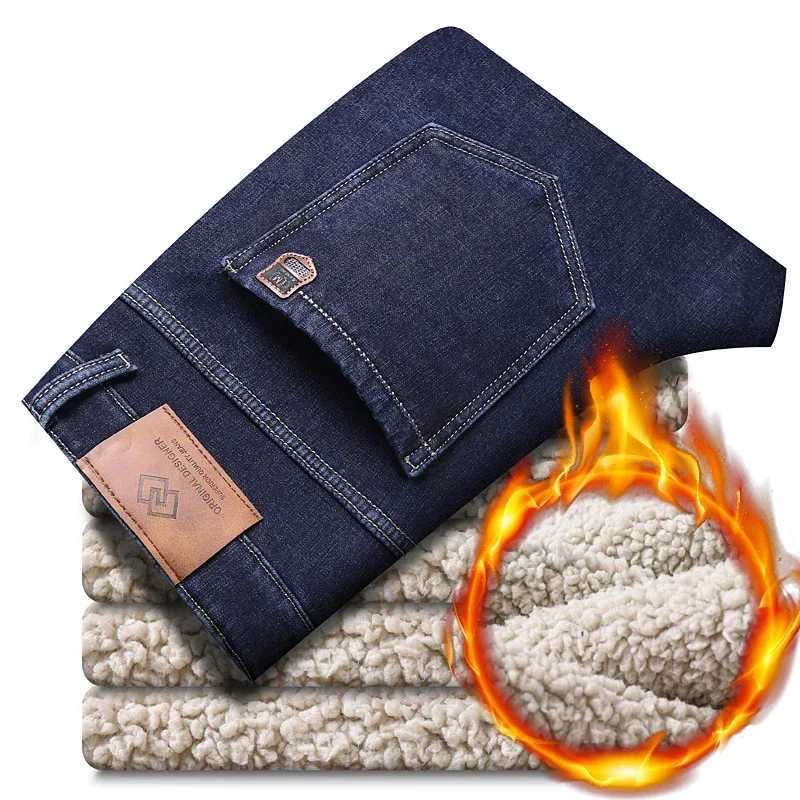 Winter New Warm Fleece Jeans Mens Thick Thermal Casual Straight Denim Pants Male Business Work Stretch Trousers New Clothing J251030