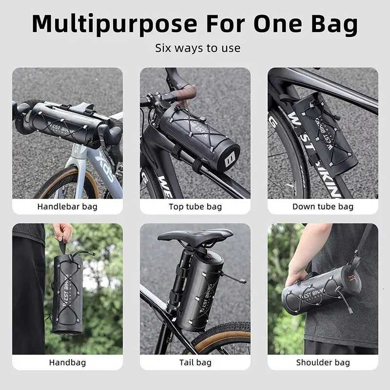 WEST BIKING Bicycle Handlebar Bag 2L Multifunctional Waterproof Bike Front Bag Cycling Handbag Shoulder Bag Bike Accessories H251029