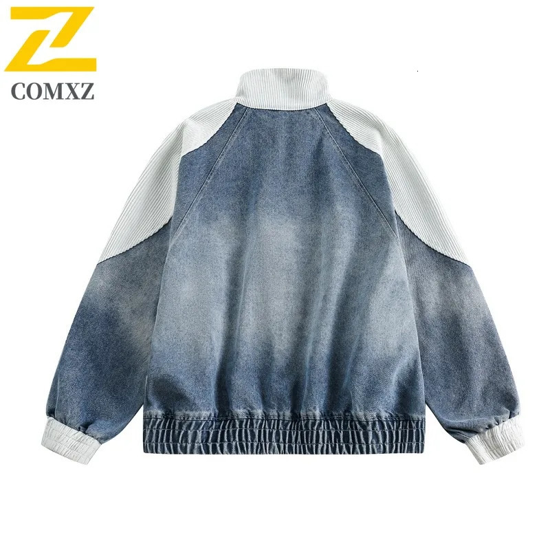 COMXZ Men Varsity Jacket Retro Breathable Camping Hiking Travel Windbreaker Jacket Journey HighQuality Spliced Jackets 251023
