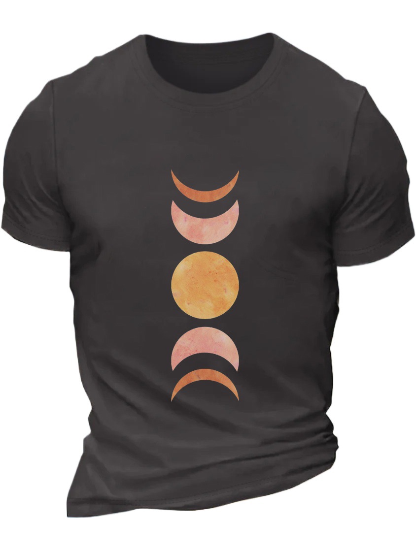 European and American Oversized Men's Moon Planet Print Round Neck Casual Cotton T-Shirt - TT7467