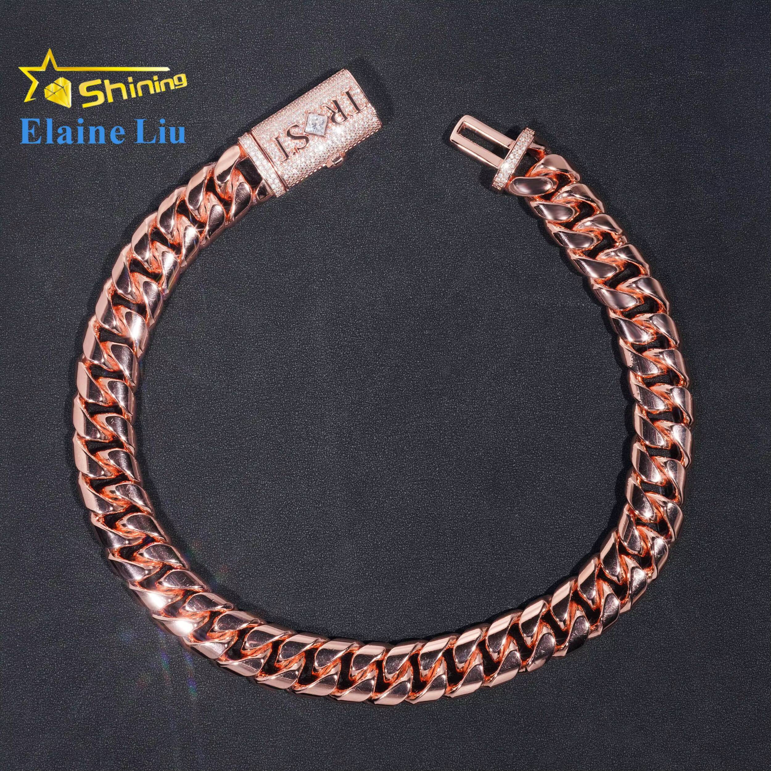 Men Thick Miami Cuban Necklace 20MM Real Gold Plated Silver 999 Plain Hip Hop Jewelry VVS Moissanite Clasp Cuban Link Chain