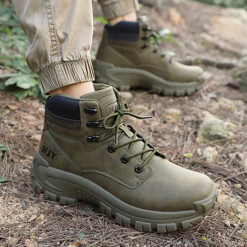 HighTop Leather Mens Boots Breathable Desert Combat Boots Outdoor Nonslip Hiking Boots Men Motorcycle Boots Work Ankle Boots Z251029