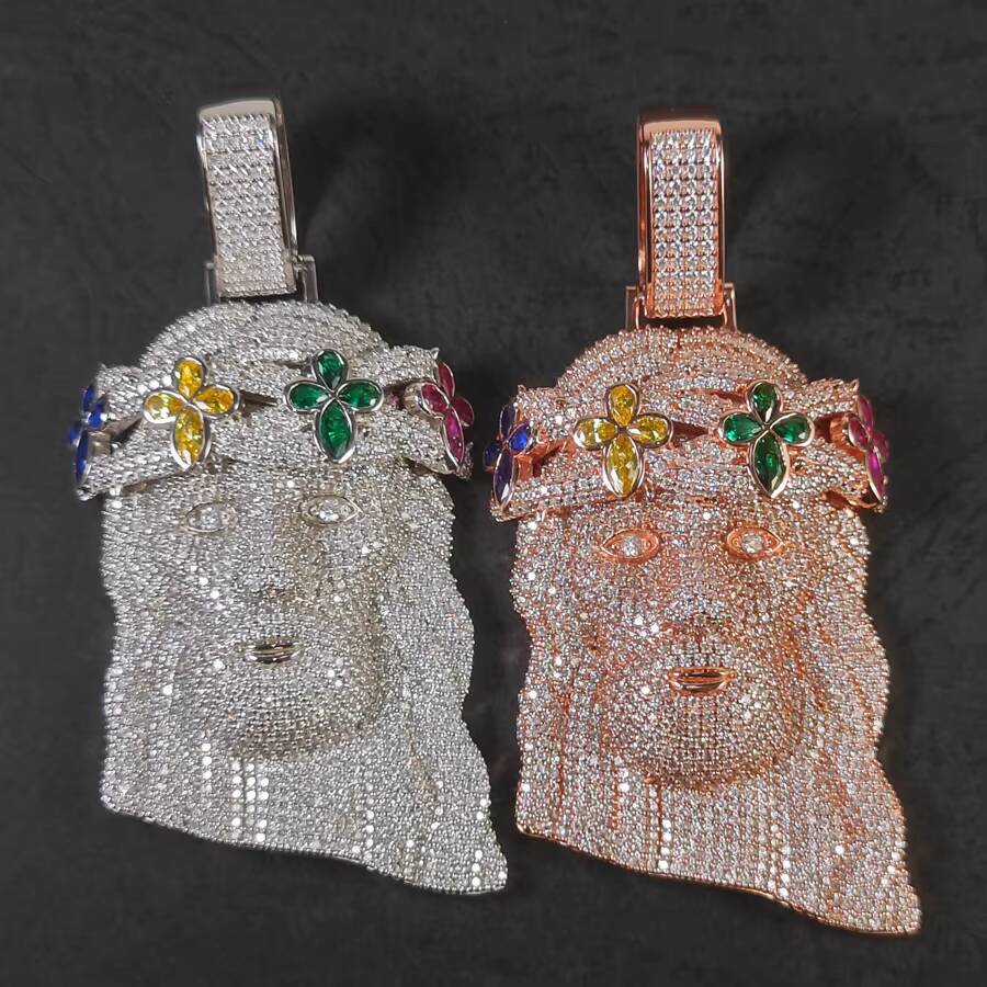 Custom 32inches Hip Hop GRA Marquise Cut VVS Moissanite 925 Silver Pass Diamond Tester Four Leaf Clover Flower Jesus Pendant