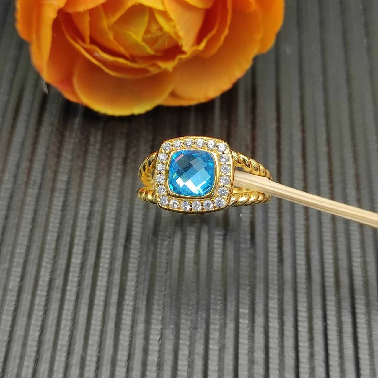 925 Sterling Silver 2025 new gold square diamond crystal ring neutral fashion personality temperament trend retro luxury jewelryW251030