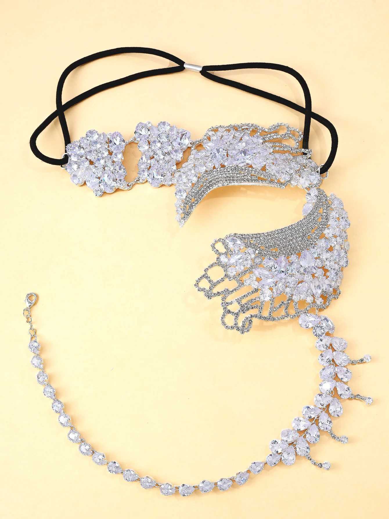 StoneFans Fashionable Crystal Zircon Mask With Exaggerated Personality Halloween Prom Half Rhinestone Stretch Cord FinishW251029