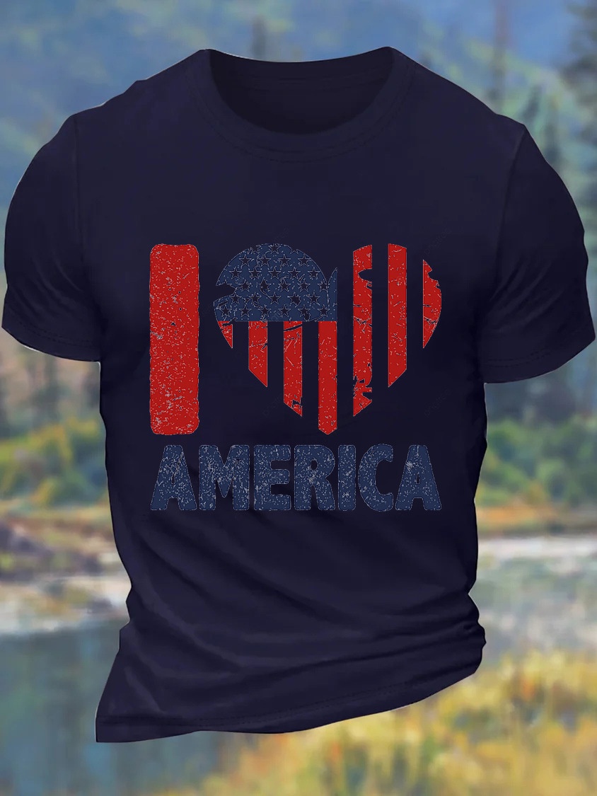 Europe & USA Oversized Men's New Summer Independence Day July 4th Cotton Casual Letter T-Shirt - TT7333