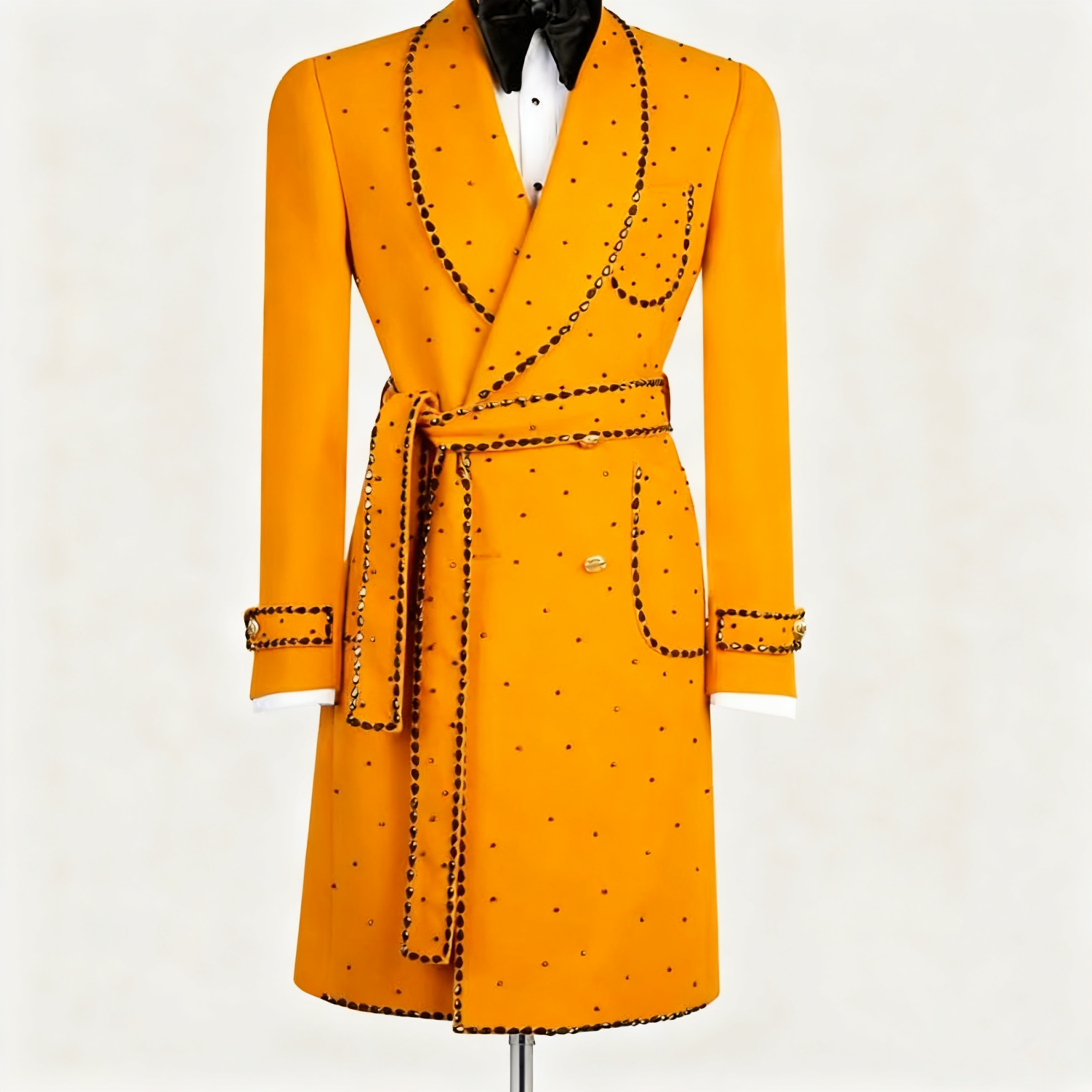 Luxury Men Overcoat 1 Piece Double-Breasted Long Coat Crystal Beading Celebrity Gowns Men's Stage Special Occasion Warm Customized