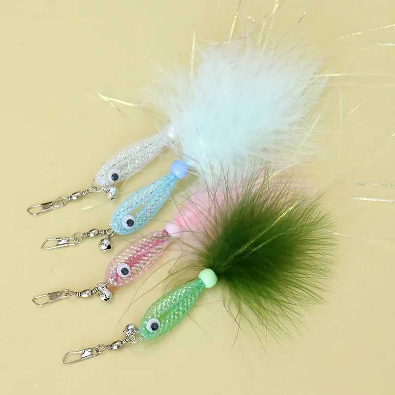 Cat Teaser Wand with Shiny Fish Replacement Head Feather Bell Cat Toy Pet Supplies S251029{category}