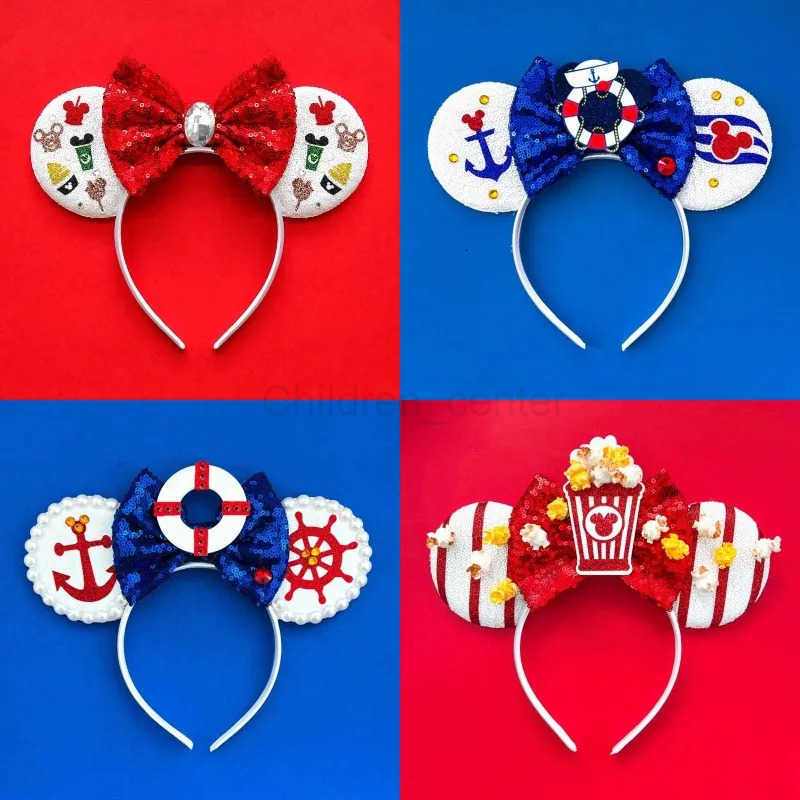 Disney Mickey Mouse Ears Headbands for Women Girls Party Hair Accessories Minnie Mouse Hairband Kids Sequins Bows Headwear Gifts H251030