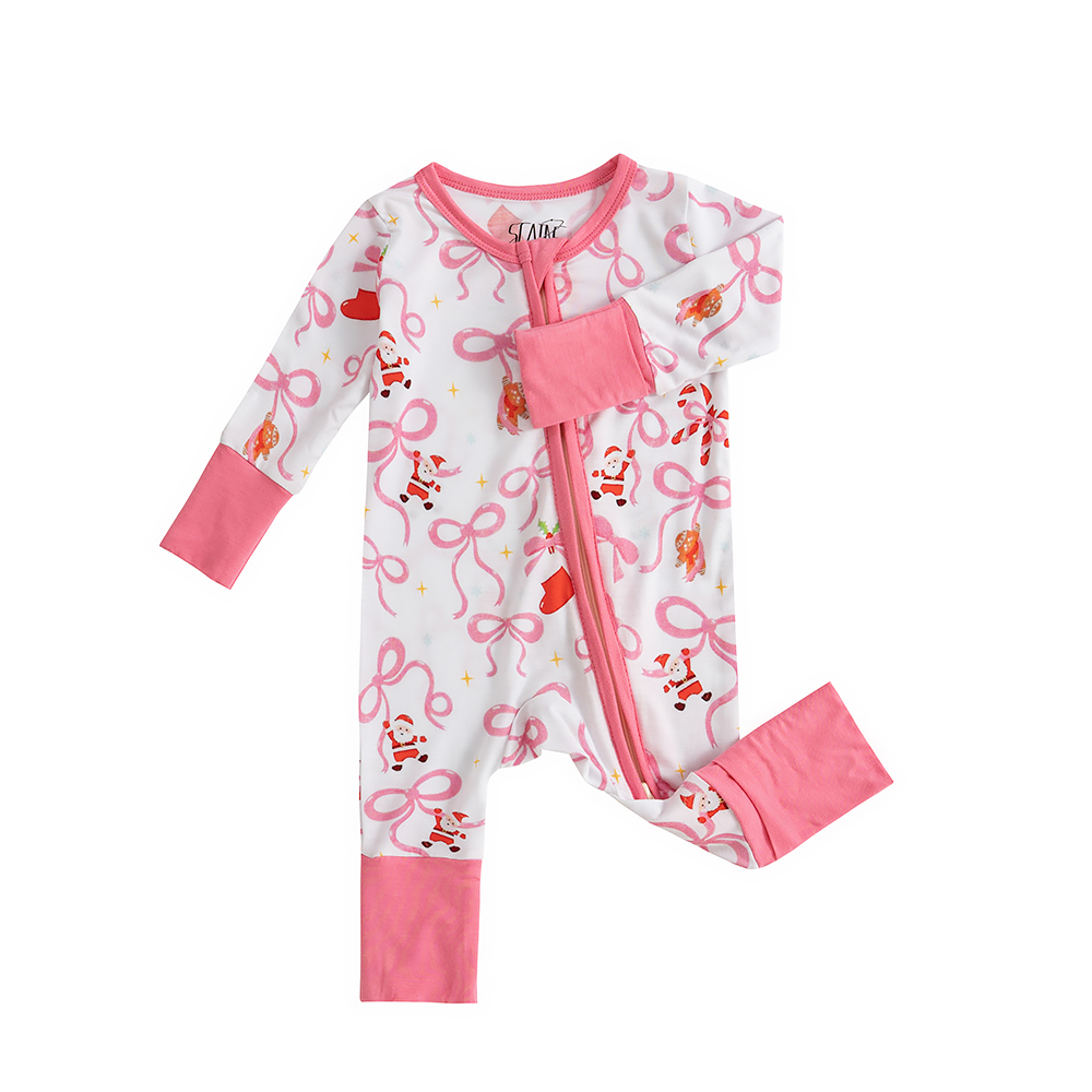 Christmas Baby Unisex Two-Piece Set with Two-Way Zipper Textured Sleepwear Set Baby Onesie