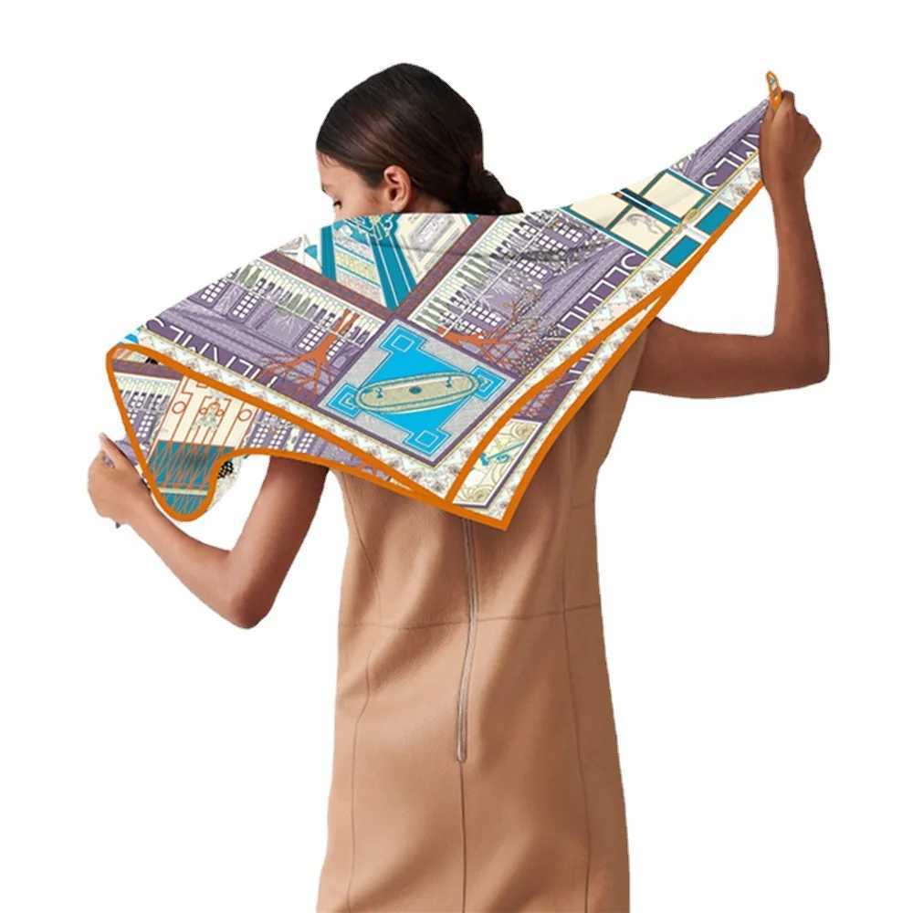 90x90cm Silk Scarf Women French Retro Bandana Shawl Wrap Fashion Twill ElegantW251029