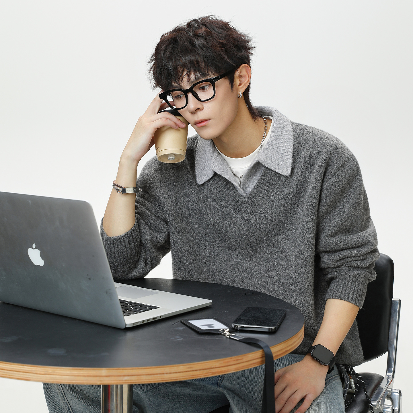 Old Money Style Textured Fake Two-piece V-neck Sweater For Men Designer Sweater New Autumn And Winter Polo Collar Knitted Warm Jacket