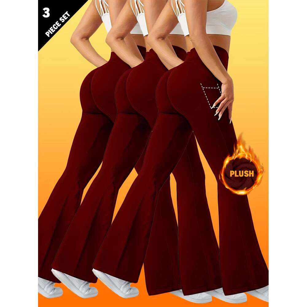 1XL-4XL Large Size Autumn And Winter Plus Veet Thickened Two Side Pockets High Waist Abdomen Hip Lift Outdoor Sports Leisure 3 Pieces