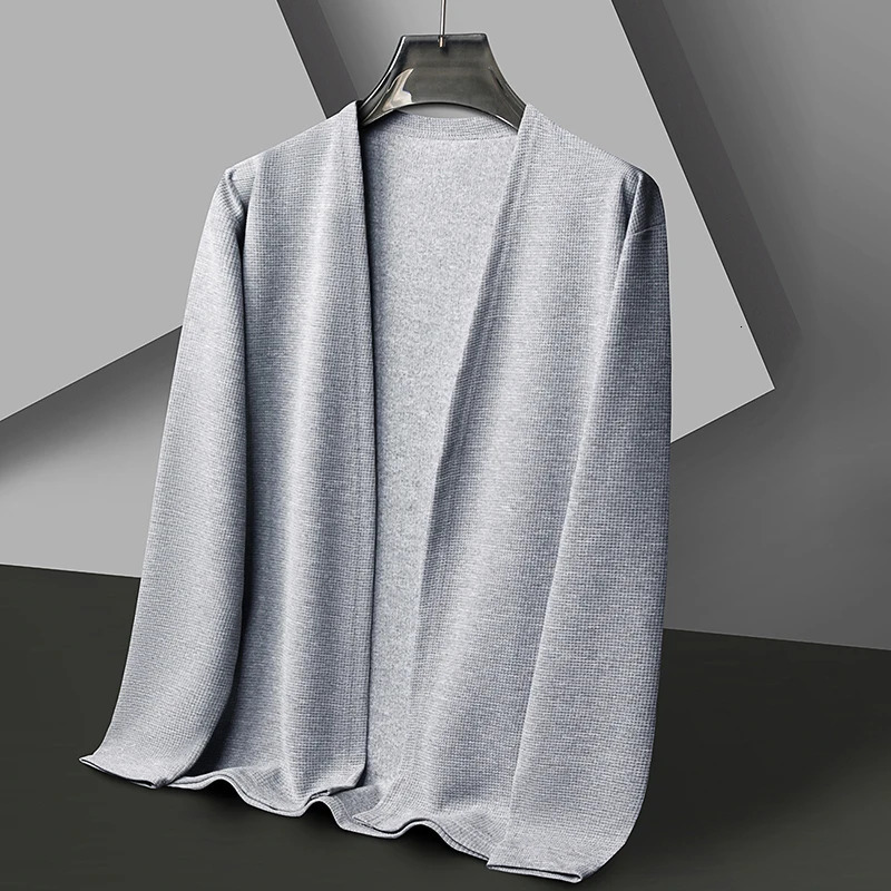 Autumn and Winter Versatile Fashionable Mens Knitted Cardigan Jacket Pure Color Wool Sweater Fashion 251017