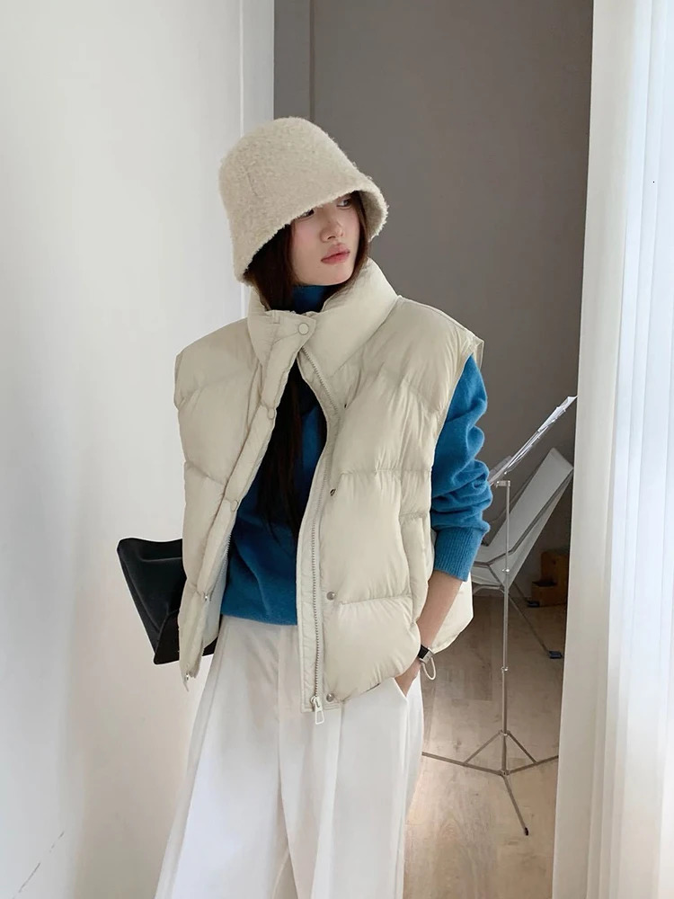 Autumn Winter Solid Puff Stand Collar Down Vest Women White Duck Down Quilted Vest Female Waterproof Sleeveless Zipper Waistcoat 251024