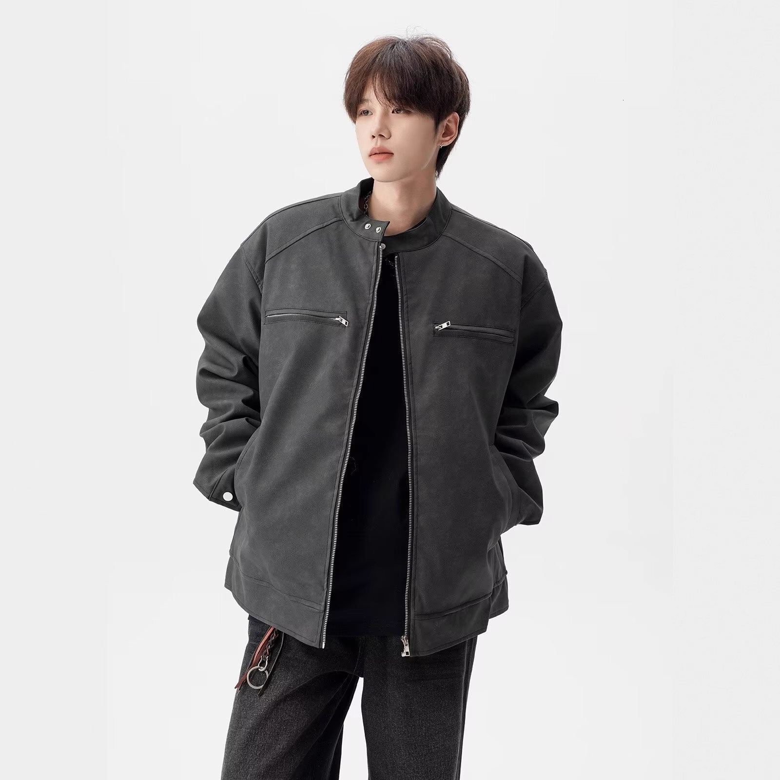 2025 Autumn New Men's Stand Collar Casual Solid Color Designer Jacket Zipper Simple Youth Jacket Trend