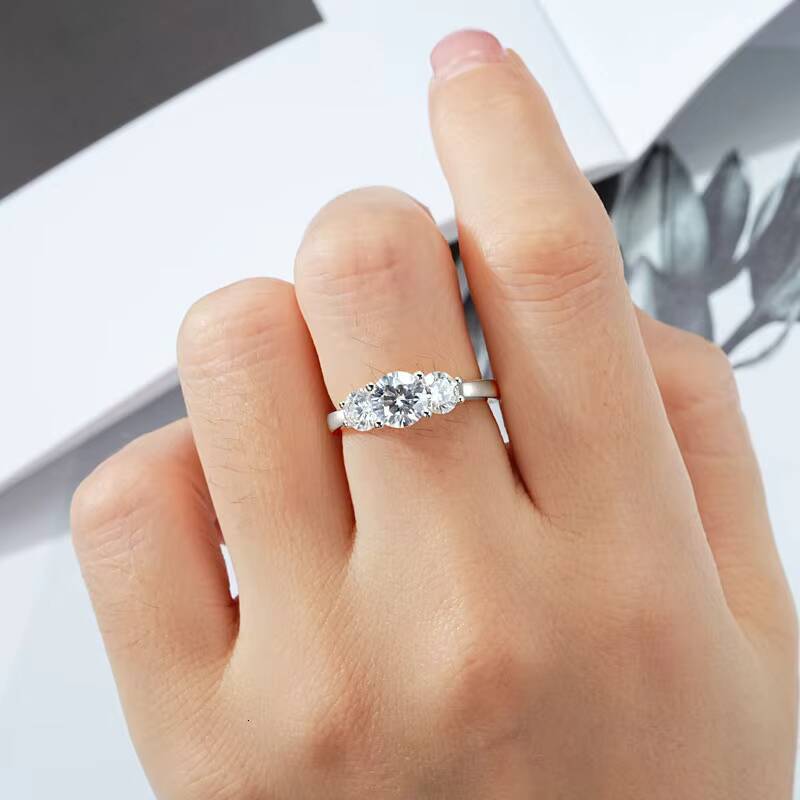 D Color 65mm 5mm Mossanite Diamond 925 Pure Silver Sterling Three Stone Ring Real Moissanite Engagement Rings Bands for Women