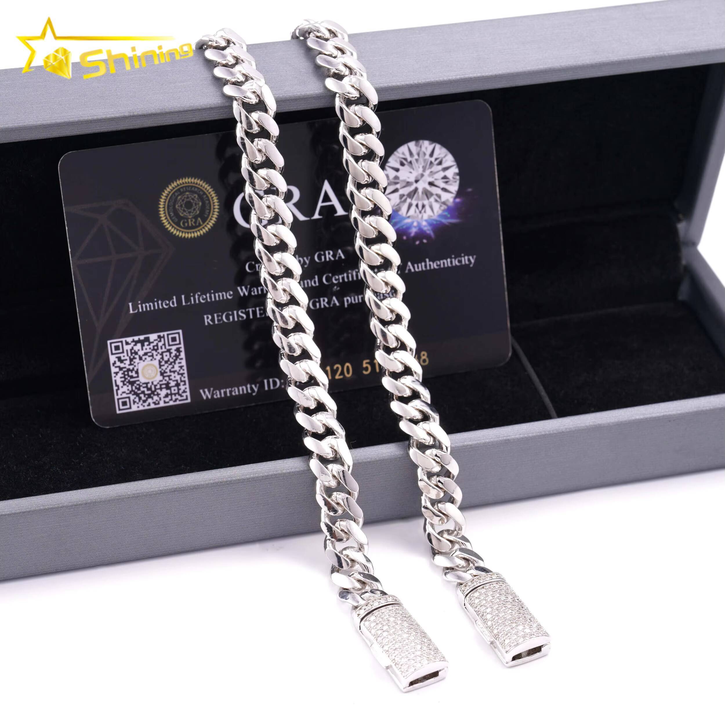Hip Hop Jewelry Custom Moissanite Lock 8MM 14K Gold Plated Necklace Plain Silver 925 Cuban Link Chain