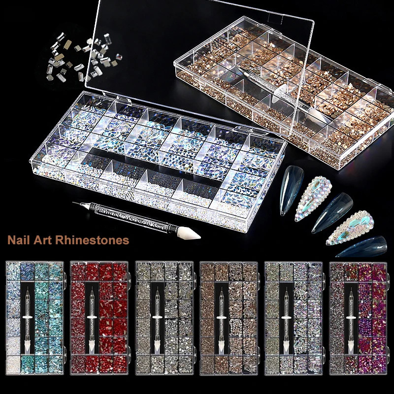 3100PCS White Pink AB Nail Art Rhinestones Crystals Set Kit Gems 3D Diamond Decoration Manicure 21 Shape 1PCS Pick Up Pen 251027