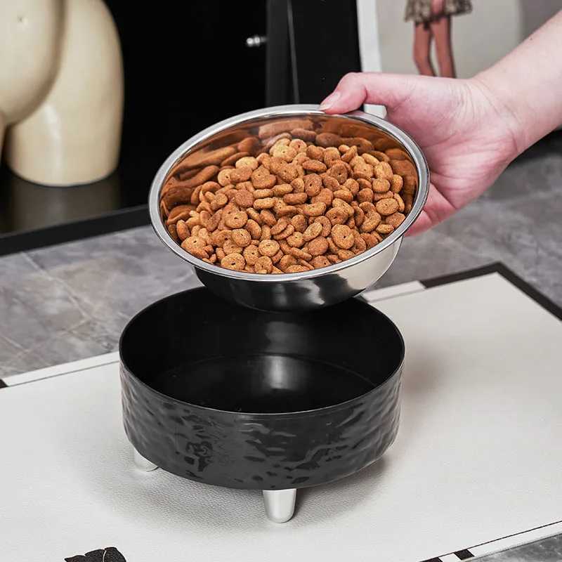 A water ripple highfoot pet bowl stainless steel dog bowl stylish and simple feeding and water feeding neck cat bowl indoor J251113