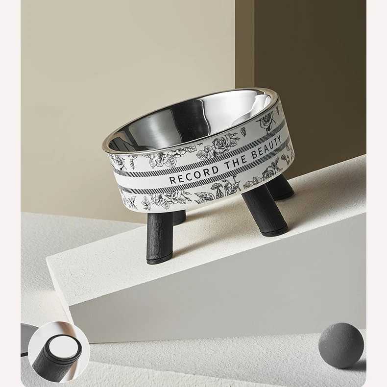 Pet highfoot bowl for cats and dogs stainless steel large capacity neck protection antislip and overturned pet bowl J251113