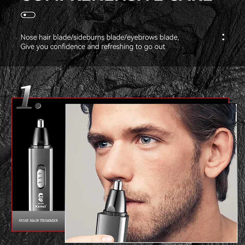 Kemei Multifunction Ear and Nose Hair Trimmer Eyebrow Facial Sideburns Hair Trimmer Men Body Grooming TYPEC USB Rechargeable M251030