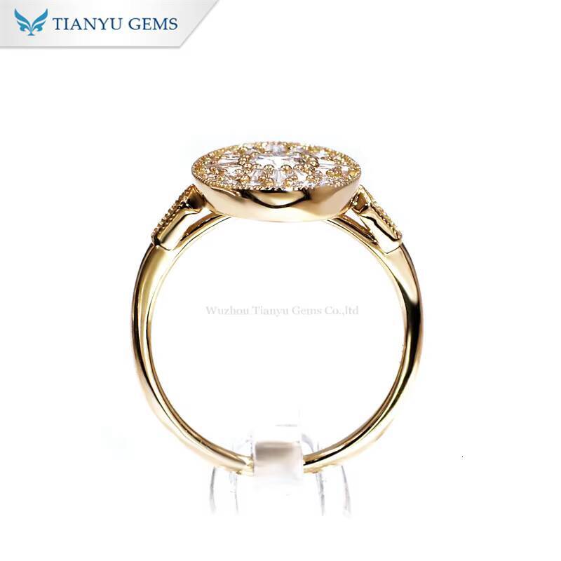 Tianyu Gems 45mm Round and Trapezoid Cut Moissanite 10k14k 18k Yellow Gold Antique Style Jewelry Rings for Women Engagement