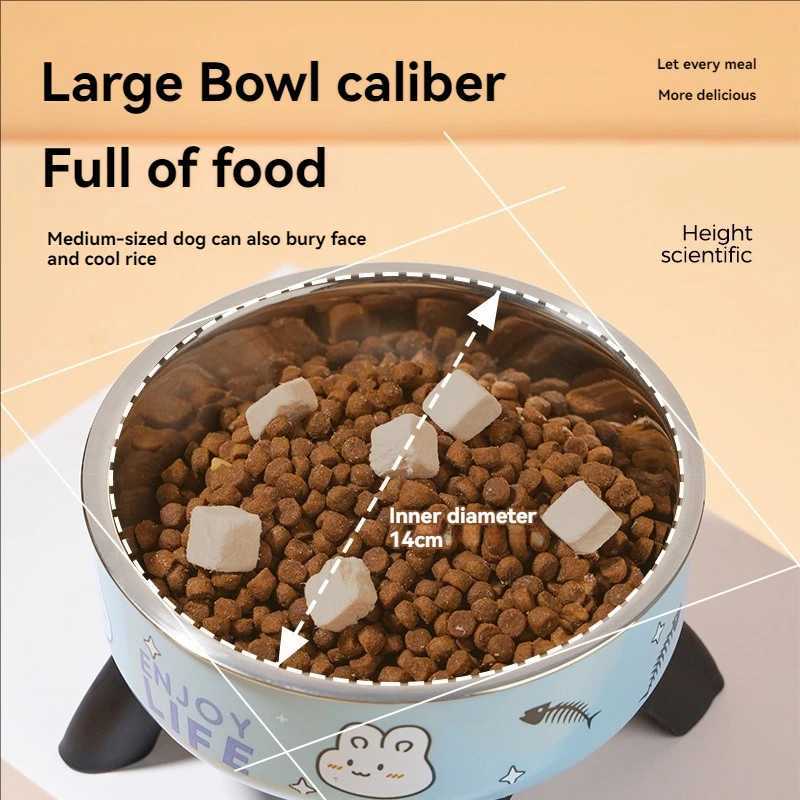 Cat high footed bowl neck protection cat bowl pet stainless steel bowl anti slip and anti knock dog bowl dog food utensil J251113