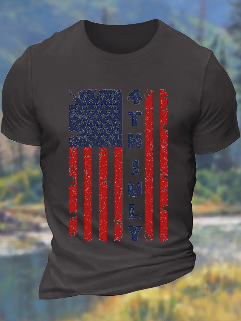 European & American Oversized Men's New Summer Independence Day July 4th Cotton Casual Letter T-Shirt - TT7332