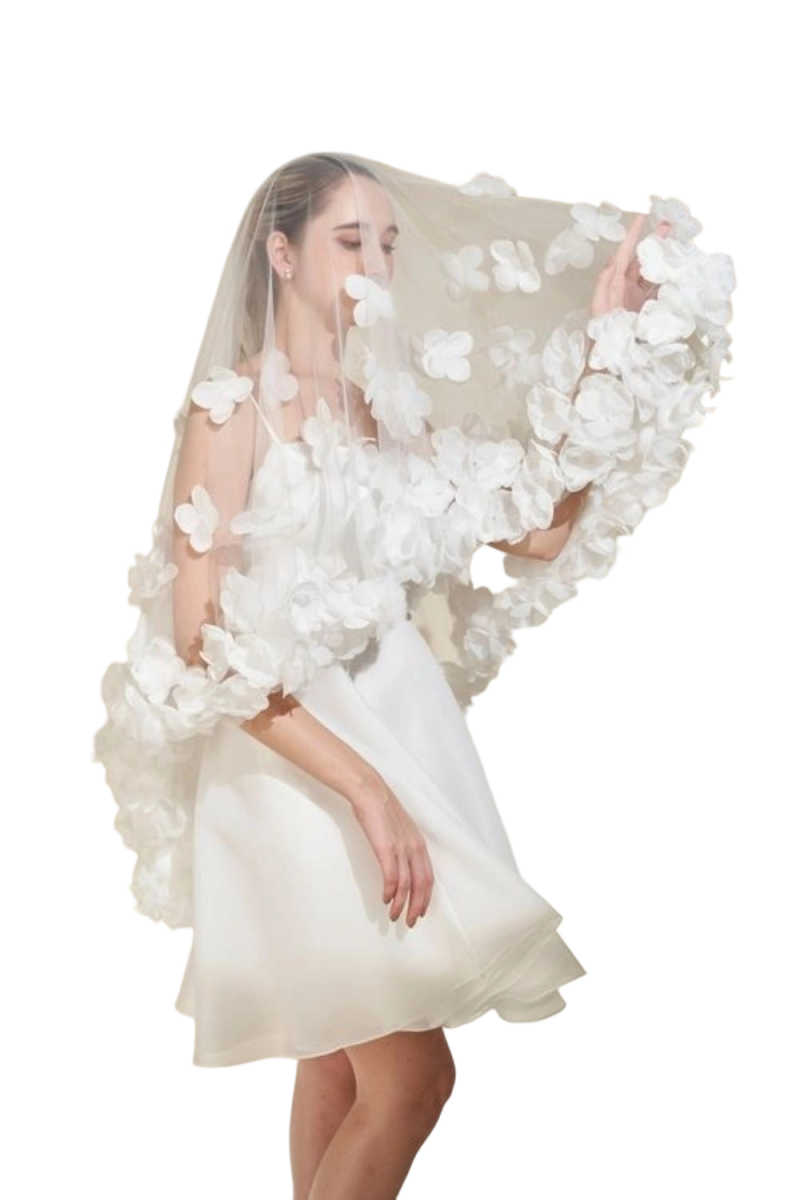 Elegant Fingertip Veil Wedding Veils One Layer Tulle 3D-Appliques Lace Tulle Bridal Veil Custom Made Wedding Accessories