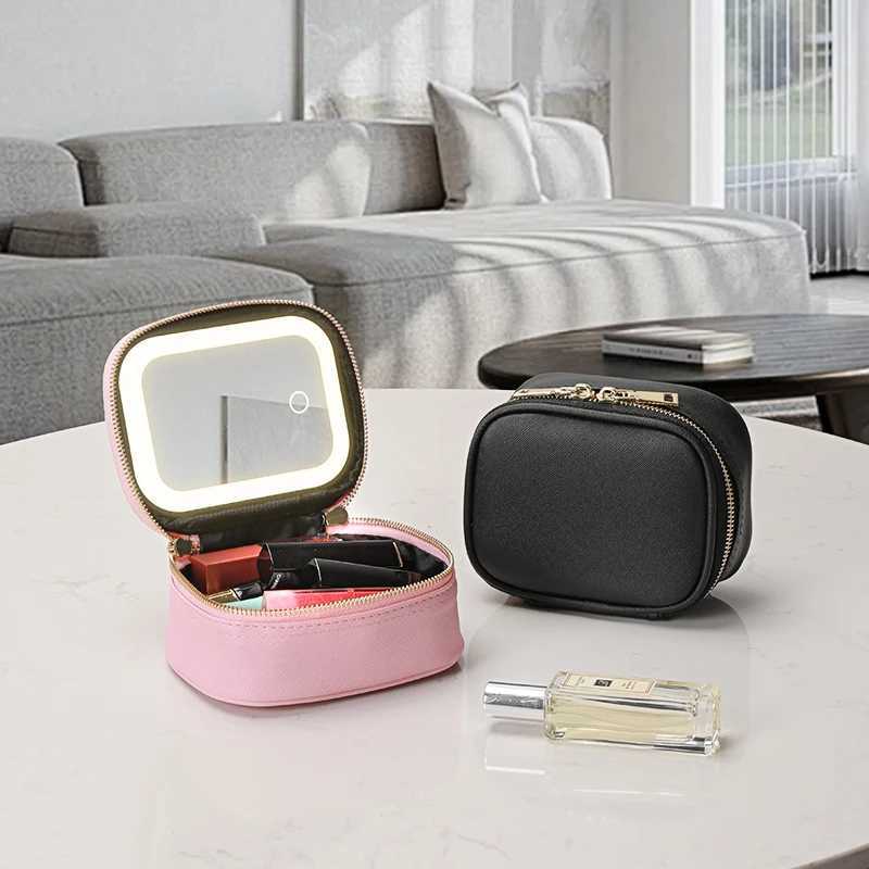 1 pc LED Cosmetic Case with Lights and Mirror Cosmetic Bag USB Rechargeable Detachable mirror J251115