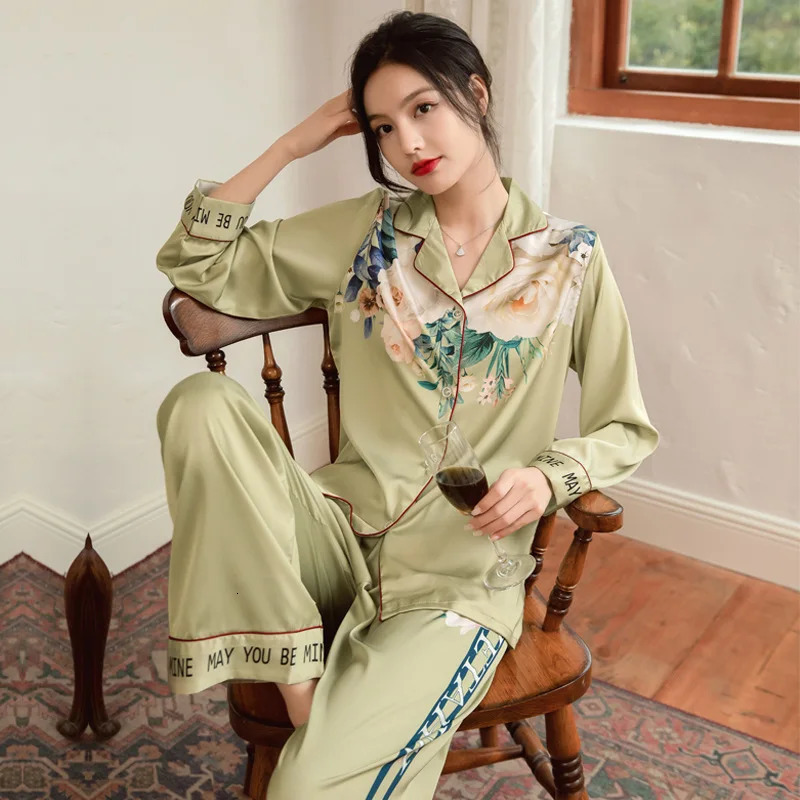 Lightweight LongSleeve Silk Pajamas Set for Young s FrenchStyle Casual Homewear Nightwear Womens Comfortable Sleepwear 251029