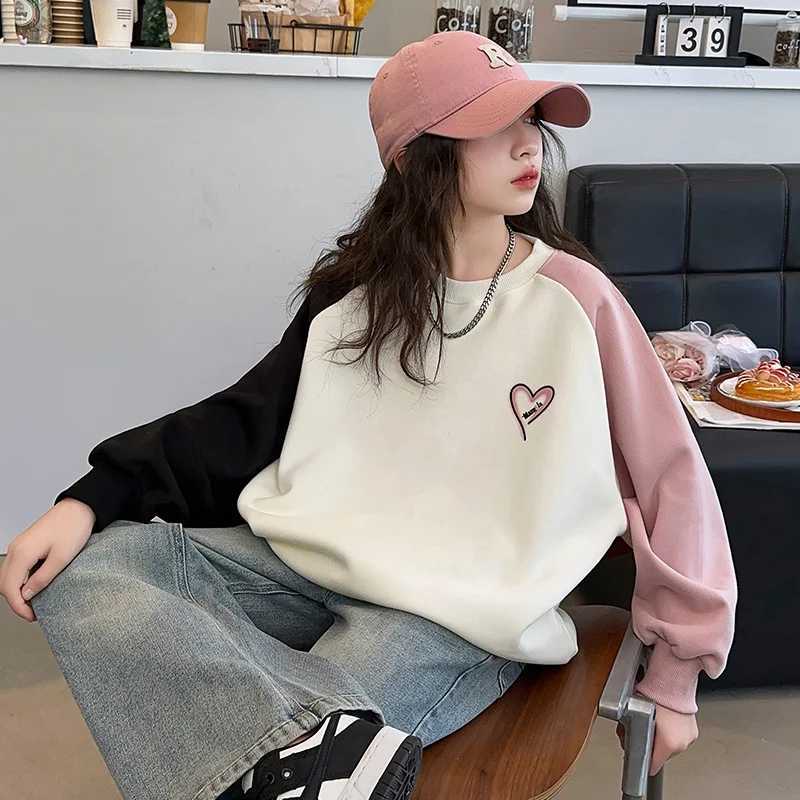 New Korean Children Patchwork Sweatshirts with Heart For Girls Spring Clothing Outerwear Kids Cotton Long Sleeve Pullover TopsT251030