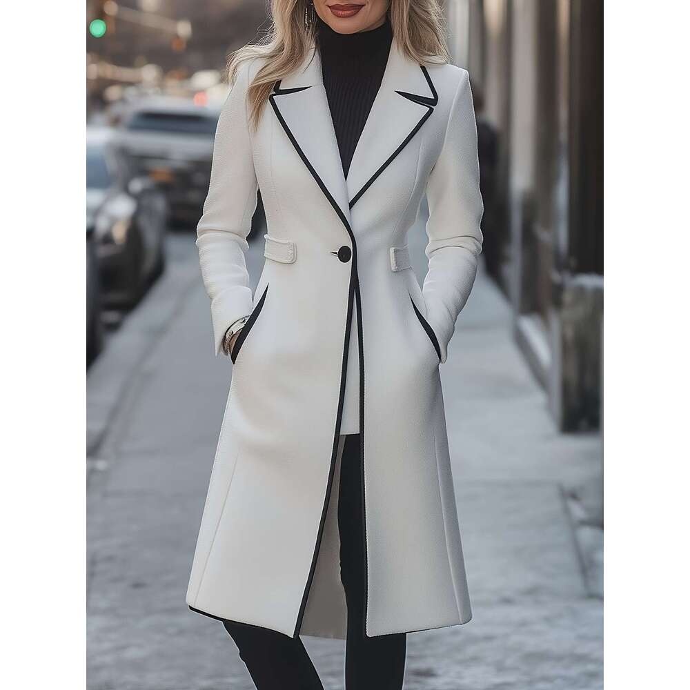 New Collared Longline Coat Women S Slim Fit Fleece Overcoat For Autumn And Winter Solid Color Style