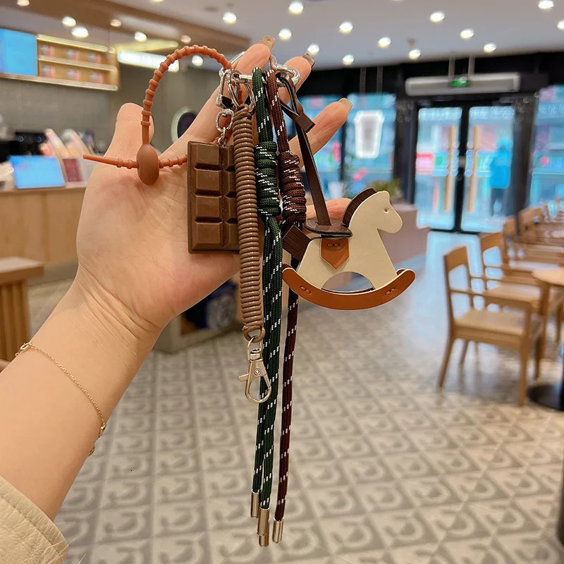 Practical Leather Horse Pendant Keychain With Braided Rope Bags Pendant Charm For Stylish Phone And Bag Accessories 251030