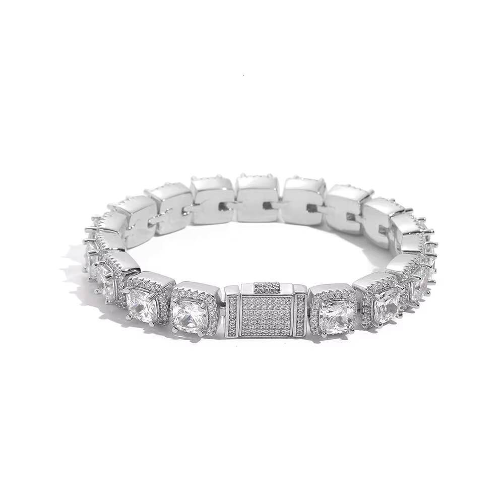 Hip Hop Jewelry Square Rock Sugar Chain moissanite Bracelet 18K Gold Plated Box Buckle Cluster Iced Out Tennis Chain Bracelet Designer's style