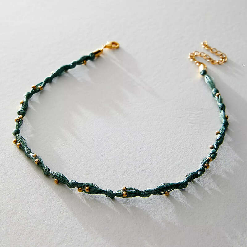 New Style Personality Simple Colorful Braided Rope Necklace Stainless Steel Bell Electroplated Gold Color Retention