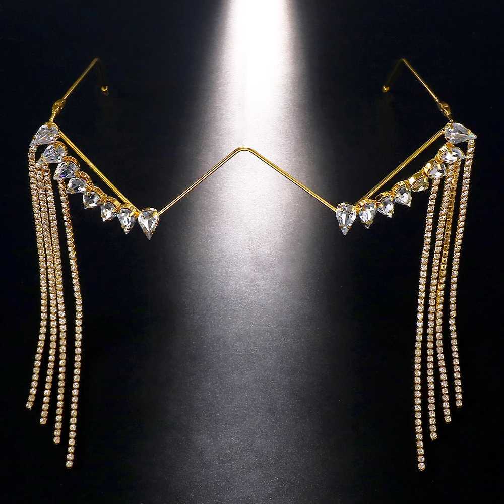 Fashion Rhinestone Long Tassel Eyeglass Frame for Women Face Accessories Unique Frame Glasses Hanging Shiny Eye Jewelry Hot SaleW251029